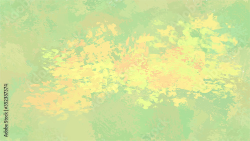 Hand drawn canvas. Green, yellow and orange colors. Abstract background in impressionism style. Vector illustration