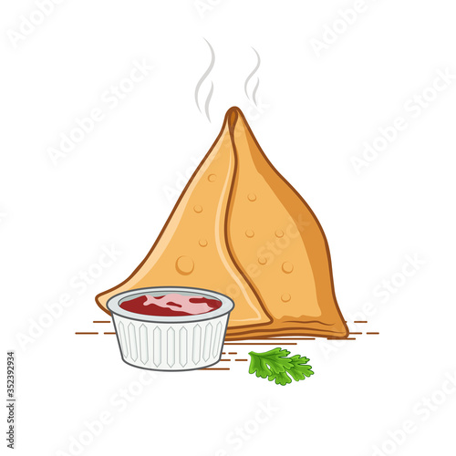 samosa and red sauce vector illustration