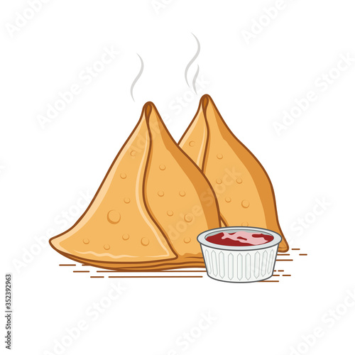 Samosa vector illustration with red souse.
