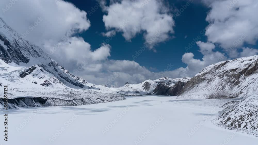Timelapse of Frozen Tilicho Lake with Clouds Flying Over Distant Himalayan Mountains in Nepal Timelapse of Frozen Tilicho Lake with Clouds Flying Over Distant Himalayan Mountains in Nepal