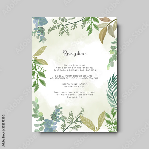 elegant flower and leaves wedding invitation card