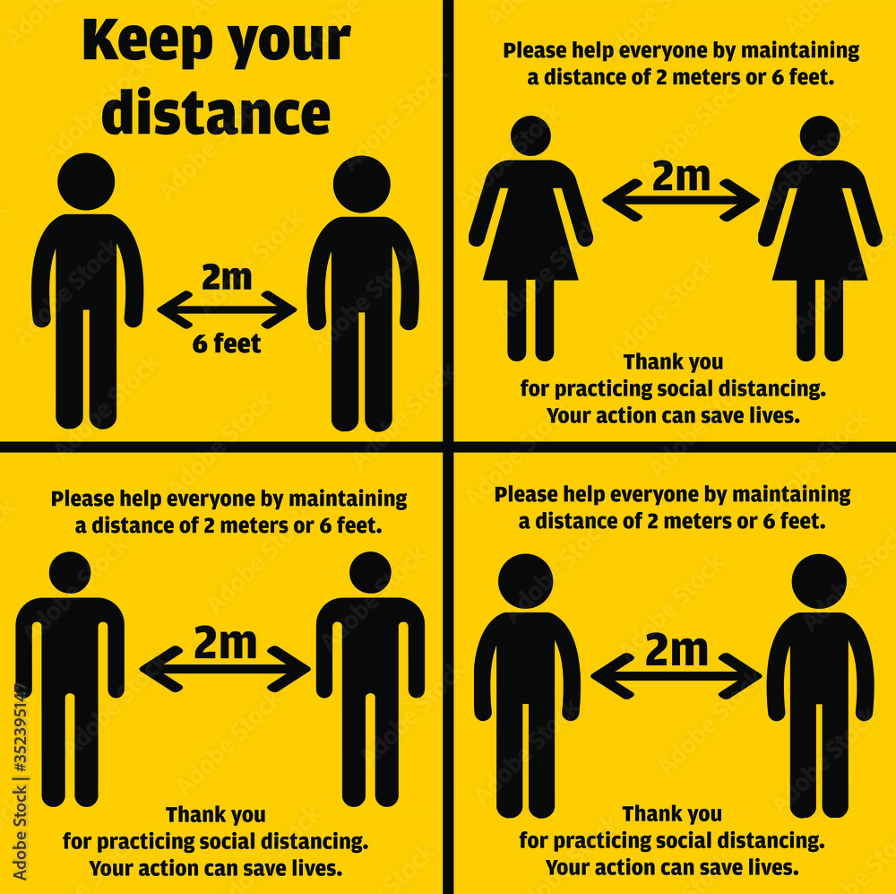 Maintain Social Distancing Icons. Set of 4 icons with social distancing or safe distancing practice. Maintain 2 meters or 6 feet distance vector illustration Maintain Social Distancing Icons. Set of 4 icons with social distancing or safe distancing practice. Maintain 2 meters or 6 feet distance vector illustration