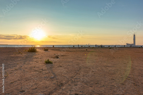 Sunset on a beach of the Gulf of Finland