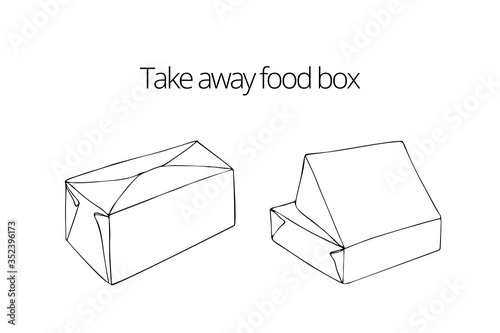 Take away. Packages for delivery. A set of two boxes. Sketch, hand drawn, vector
