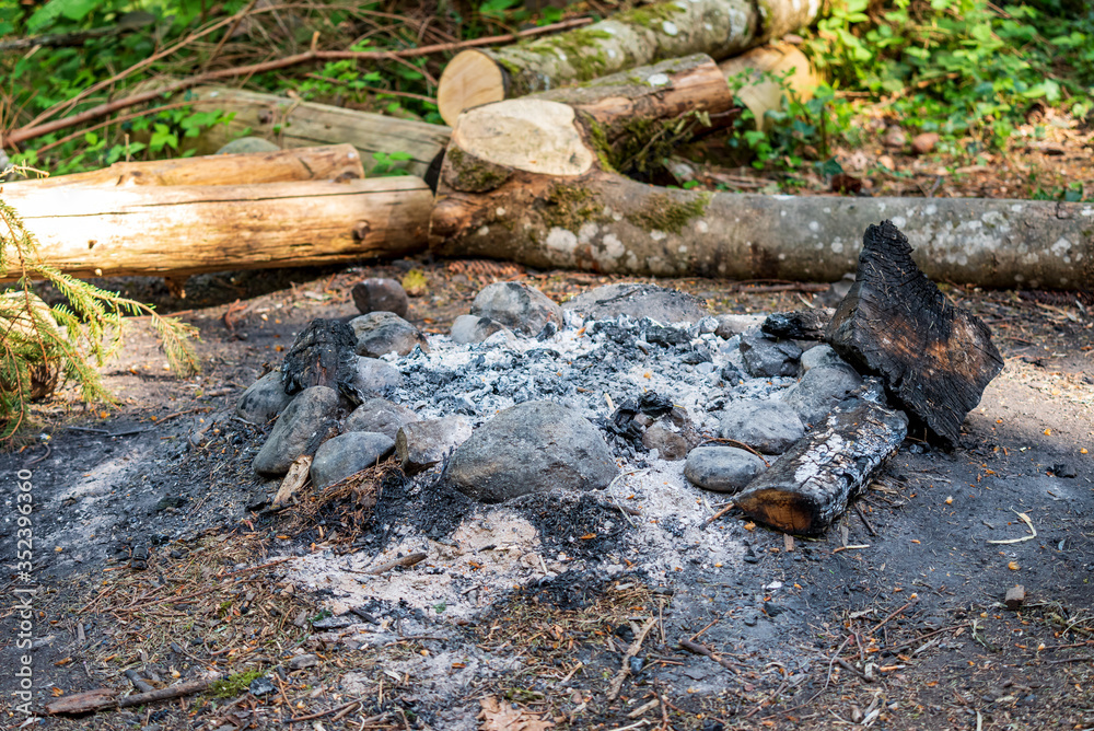 fire place bbq in forest with stones and ashes fire place bbq in forest with stones and ashes