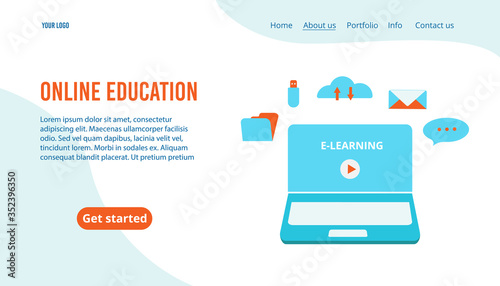 Online education concept for a website and mobile site. Modern flat design. Landing page template.