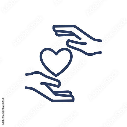 Hands protecting heart thin line icon. Care, love, family, isolated outline sign. Friendship and love concept. Vector illustration symbol element for web design and apps