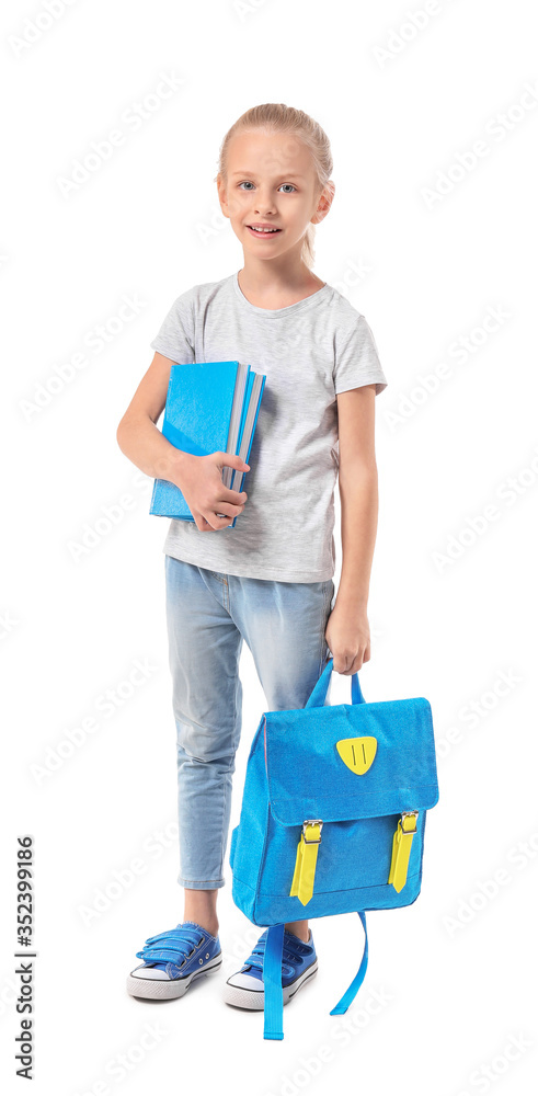 Cute little schoolgirl on white background Cute little schoolgirl on white background