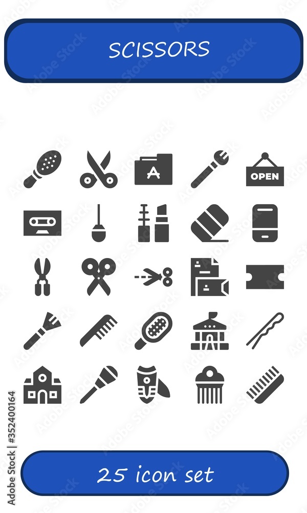 Modern Simple Set of scissors Vector filled Icons