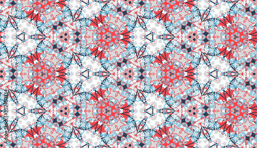 Abstract seamless pattern, background. Colorful kaleidoscope. Useful as design element for texture and artistic compositions.
