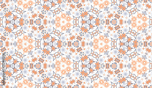 Kaleidoscope seamless pattern. Colored abstraction on white background. Useful as design element for texture and artistic compositions.