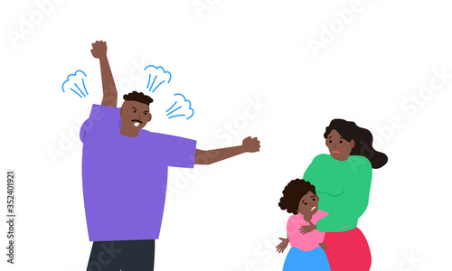 angry father  screaming on mother family and daughter quarrel conflict  vector illustration