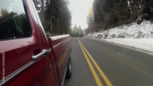 Red Pickup Truck Time Lapse Road Trip Travel Tourism Snow Open Driving Drive