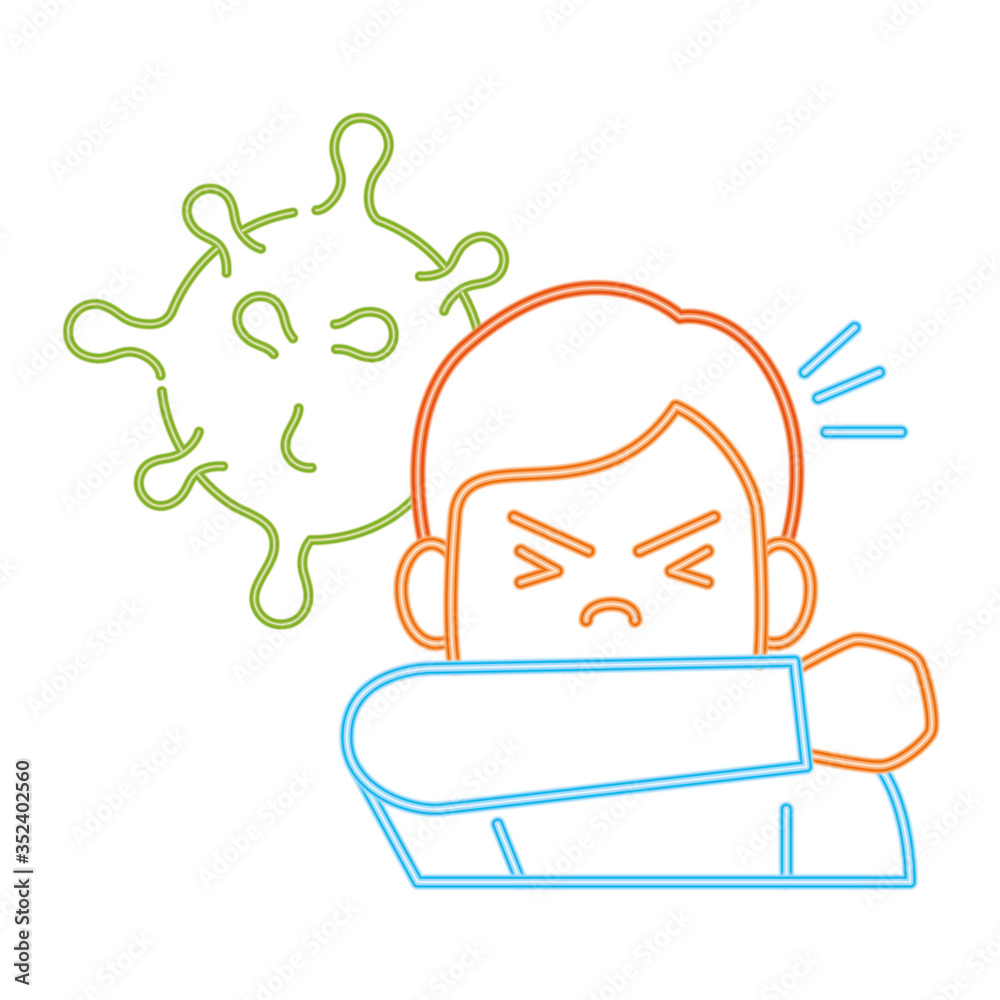 man sneezing in elbow, prevention covid 19 vector illustration design