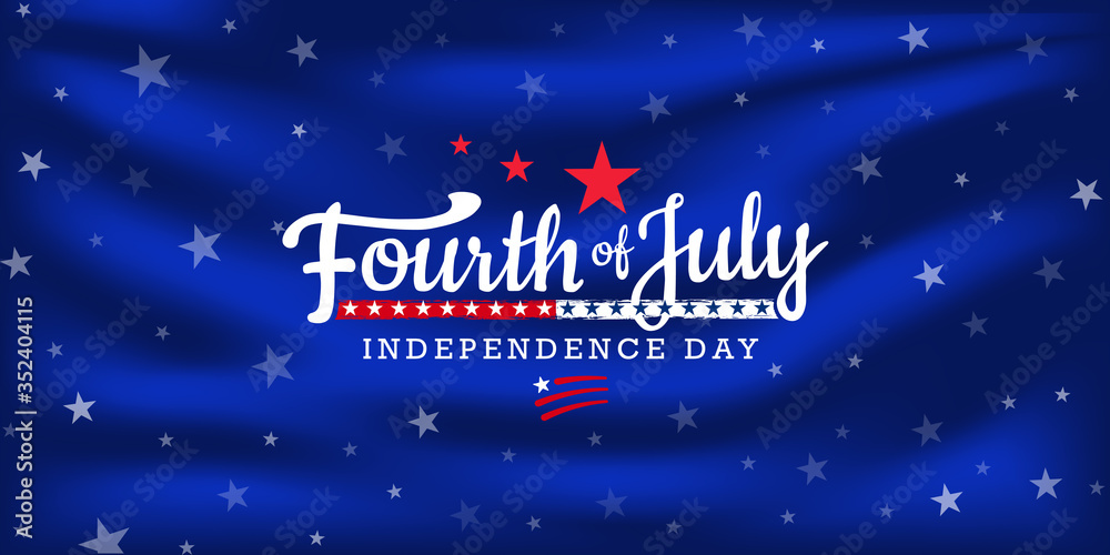 Fourth of July independence day greeting with a starburst on waving glossy fabric. Vector illustration. Fourth of July independence day greeting with a starburst on waving glossy fabric. Vector illustration.