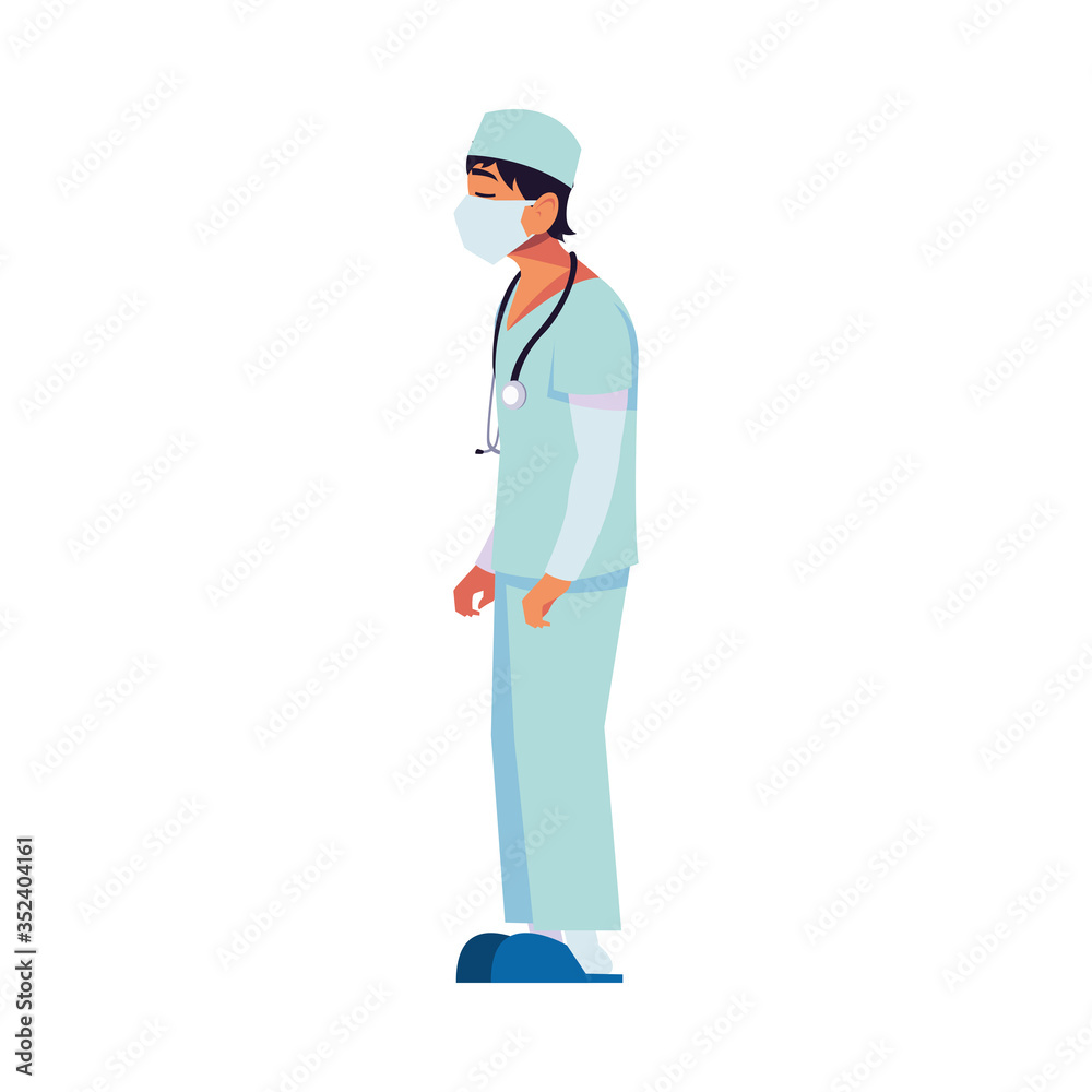 Man doctor with uniform and mask vector design