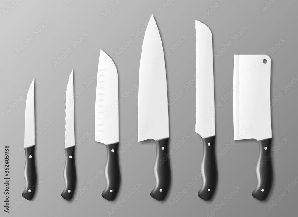 Cooking kitchen knife set templates, realistic vector illustration isolated. Cooking kitchen knife set templates, realistic vector illustration isolated.