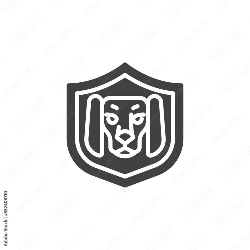 Pet protection shield vector icon. filled flat sign for mobile concept and web design. Shield with dog glyph icon. Veterinary symbol, logo illustration. Vector graphics Pet protection shield vector icon. filled flat sign for mobile concept and web design. Shield with dog glyph icon. Veterinary symbol, logo illustration. Vector graphics