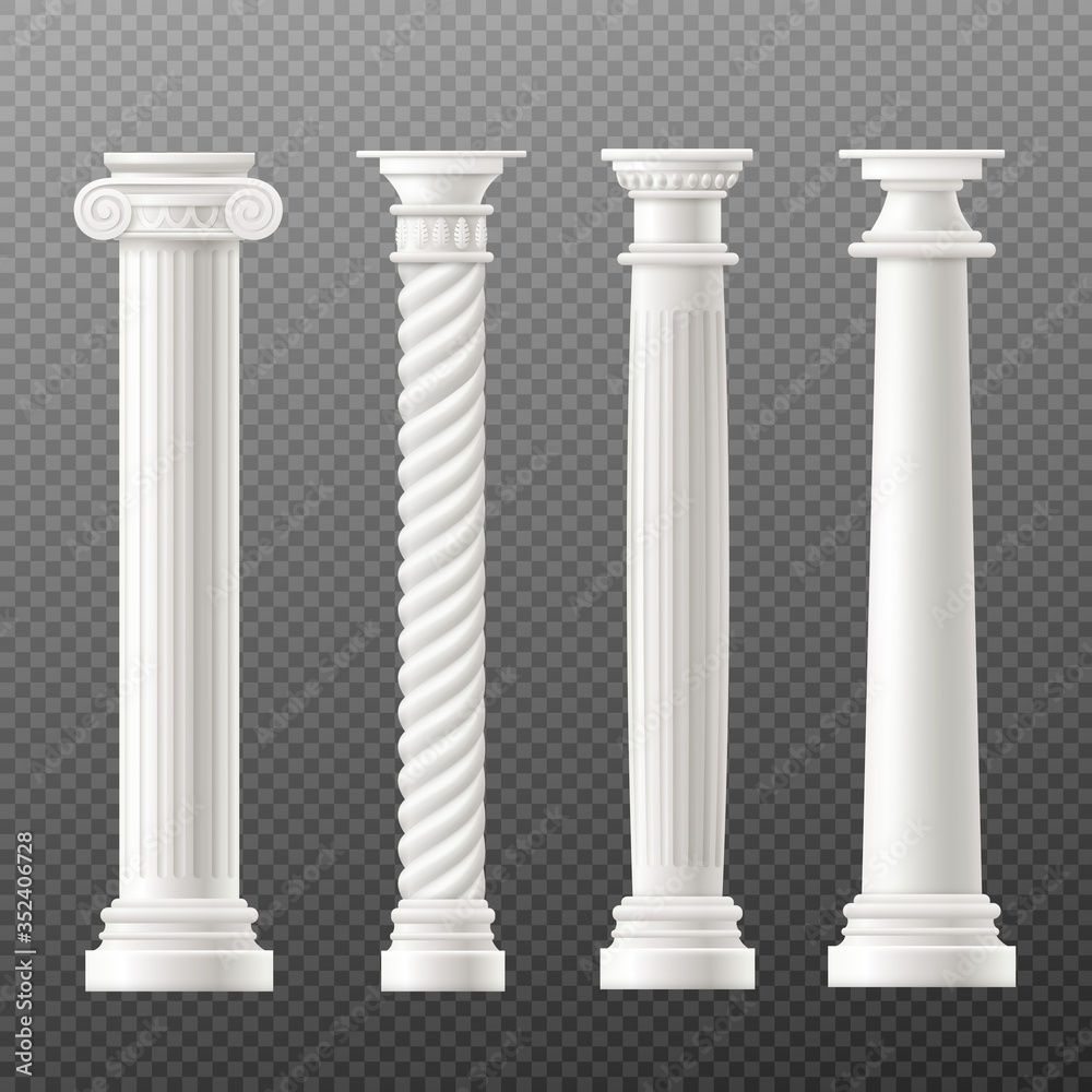 Set antique columns or pillars, realistic vector mockup illustration isolated. Set antique columns or pillars, realistic vector mockup illustration isolated.
