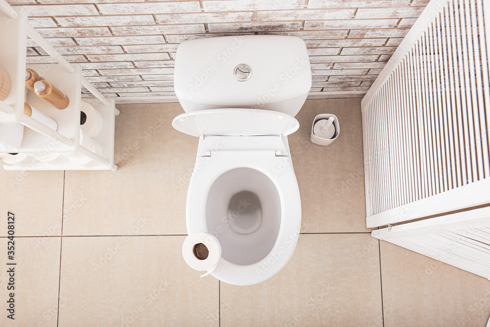 Interior of bathroom with toilet bowl, top view Stock Photo Adobe Stock