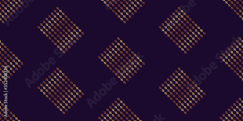 Abstract shapes geometric pattern with lines. Simple graphic print. A seamless vector background. Dark and gold texture.