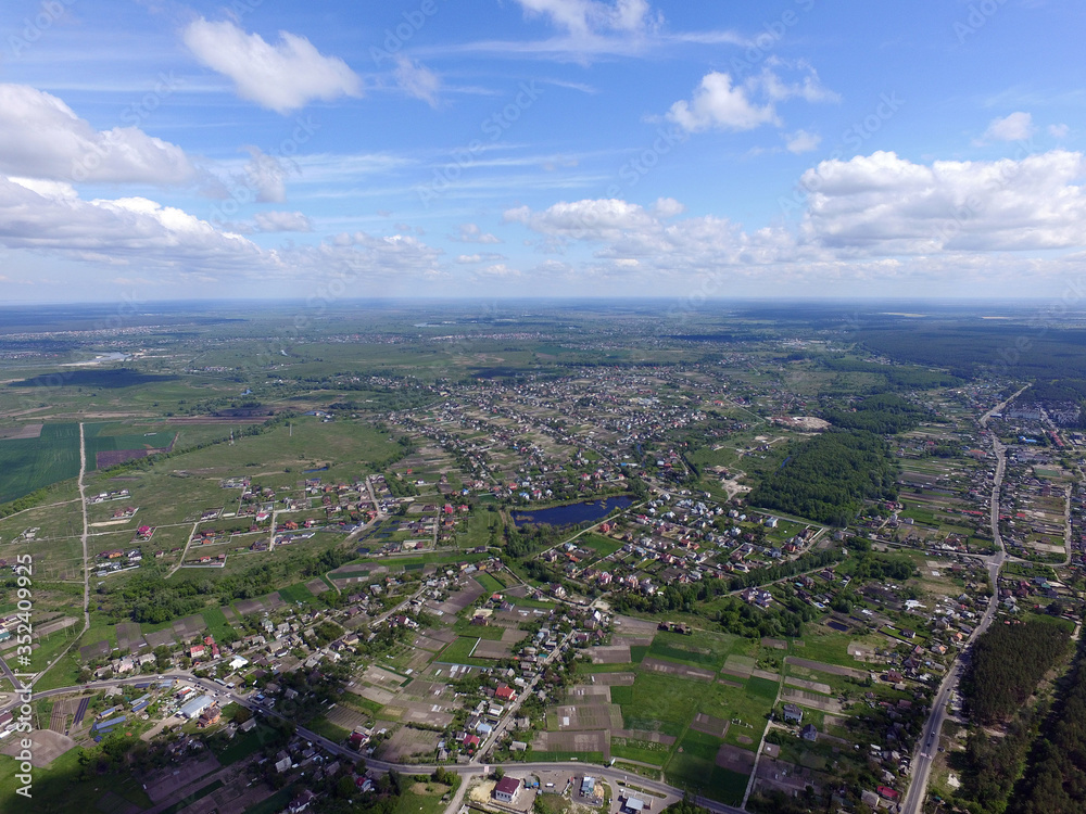 Obraz premium Aerial view of the saburb landscape (drone image). Near Kiev