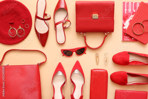 Female accessories on color...