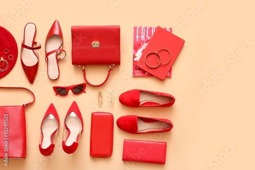 Female accessories on color...