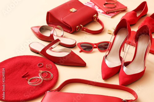 Female accessories on color...