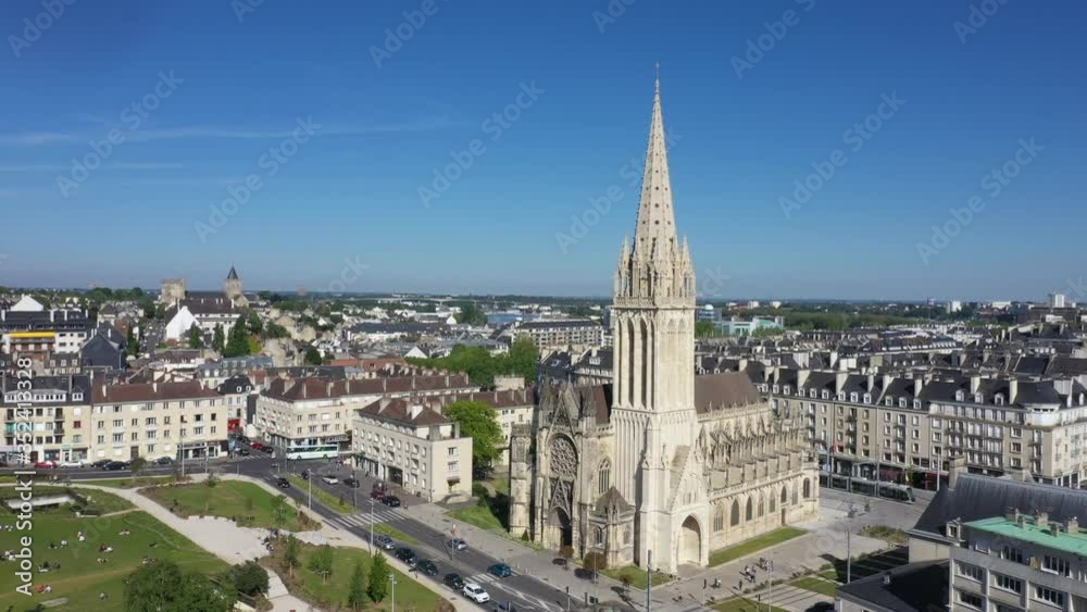 Caen, Aerial view of Church of Saint Pierre and Castle