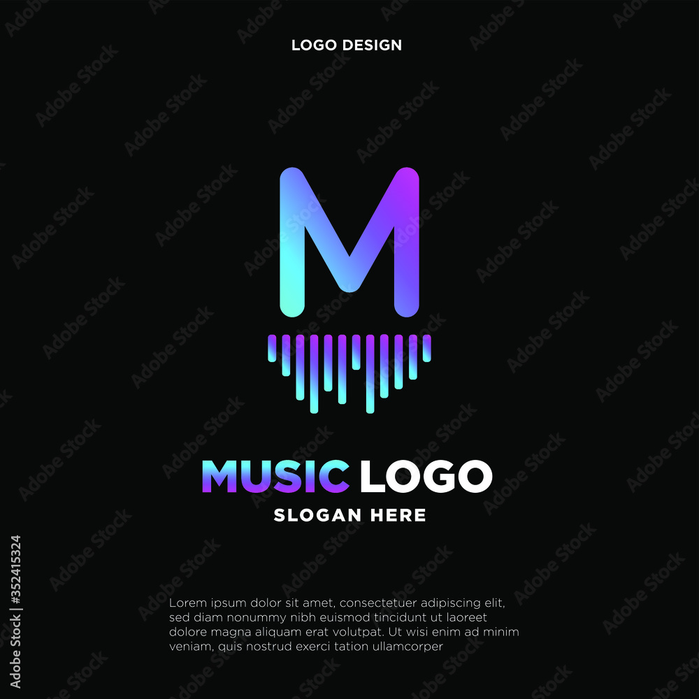 Music Letter logo template. Letter M. Vector Illustration. music logo design inspiration. music icon design template.