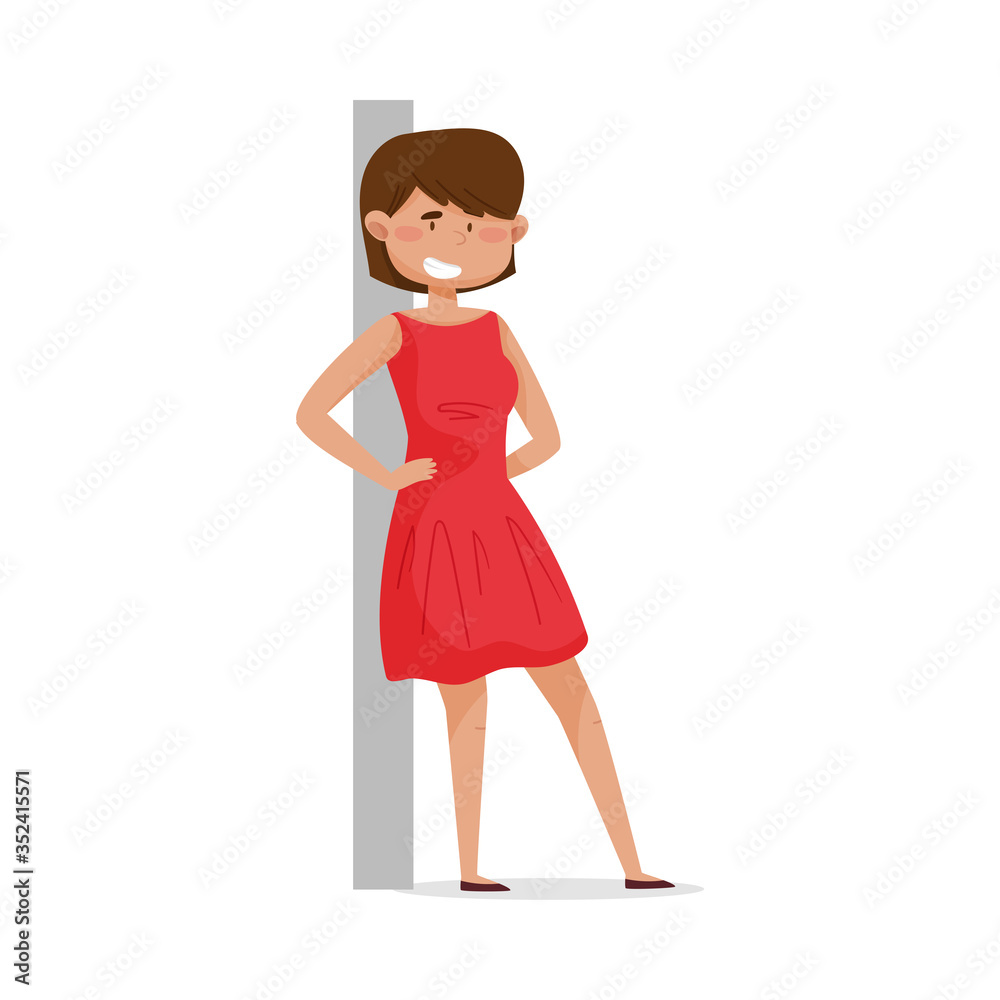 Young Dark-haired Woman Leaning Against the Wall and Smiling Vector Illustration Young Dark-haired Woman Leaning Against the Wall and Smiling Vector Illustration