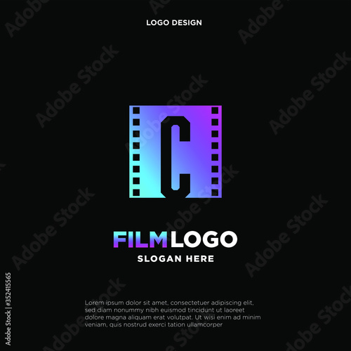 Letter C initial logo for Cinema film and videography design template