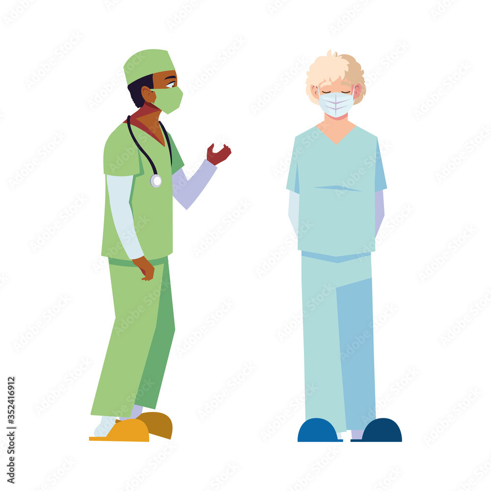 Men doctors with uniforms and masks vector design Men doctors with uniforms and masks vector design