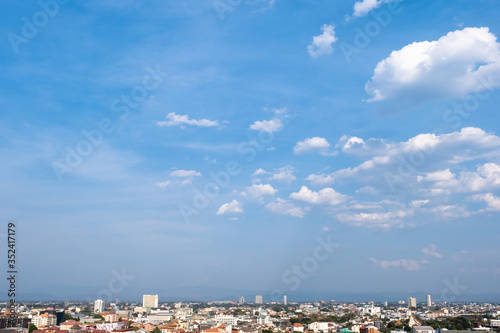 city view, White clouds in the beautiful blue sky