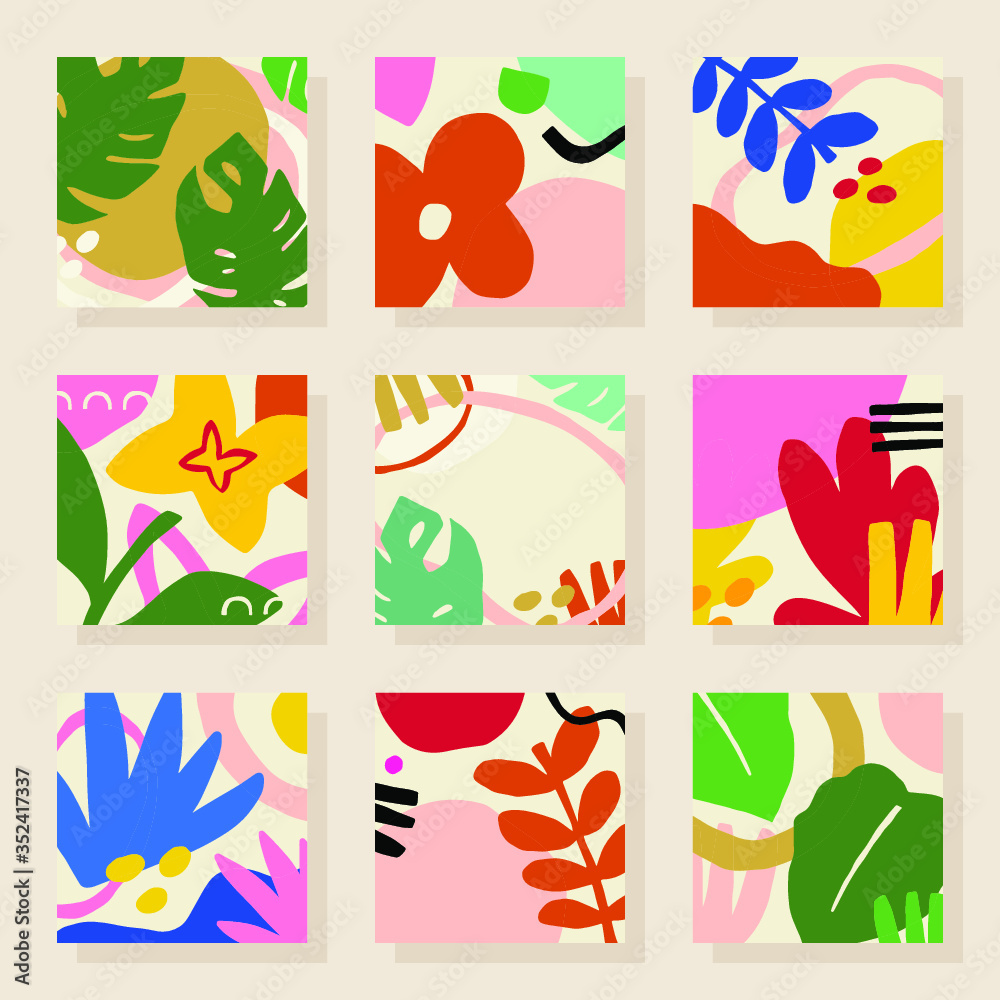 Tropical patterned tiles design element set vector