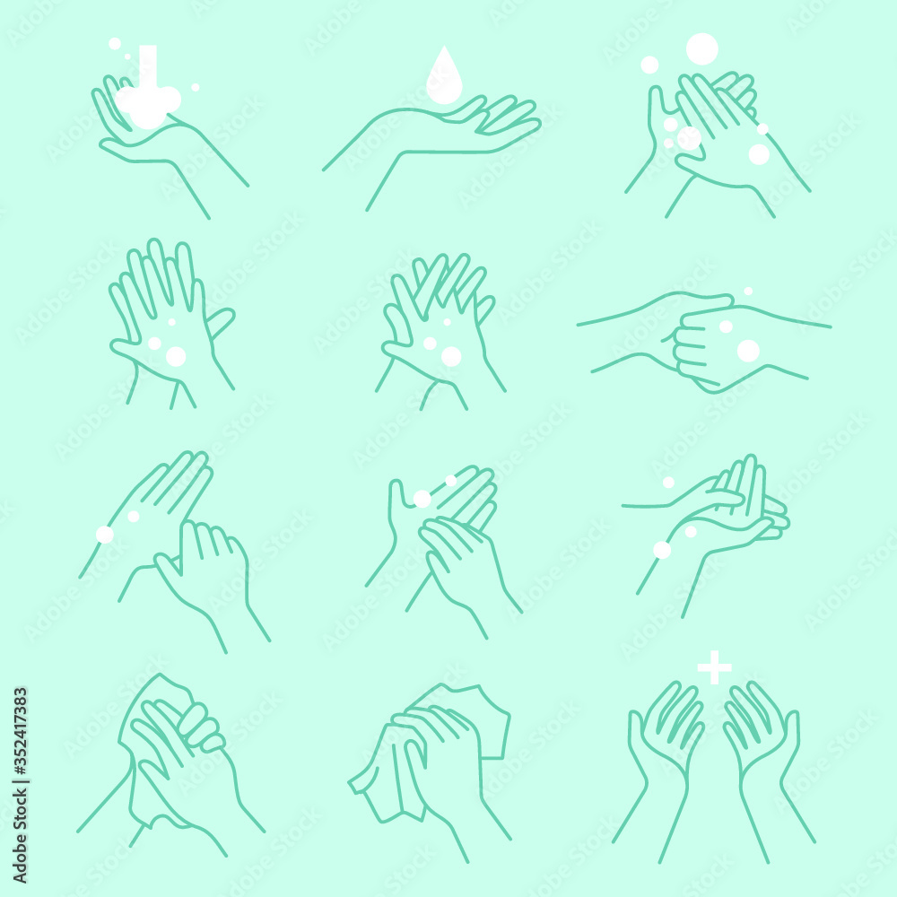 How to wash your hands icon set vector