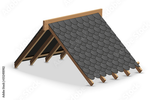 Black Shingles roofing Cover on Roof. Element concept for building construction and repair. Vector Illustration isolated on white background.