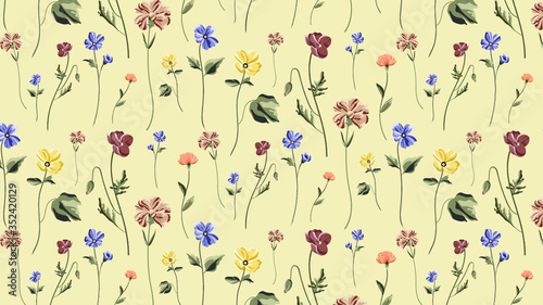 Blooming flower seamless pattern on a beige background vector