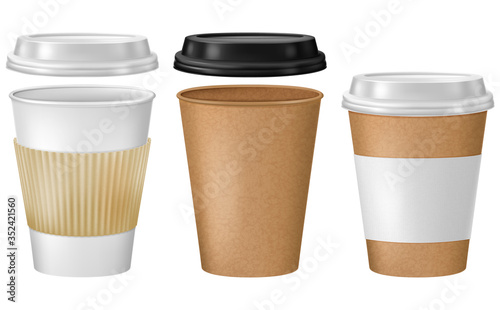 Set of disposable coffee cups. Vector illustration.