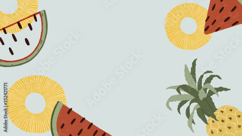 Hand drawn watermelon and pineapple wallpaper vector
