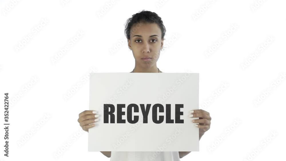 Afro-American Girl Activist With Recycle Poster on white background Afro-American Girl Activist With Recycle Poster on white background