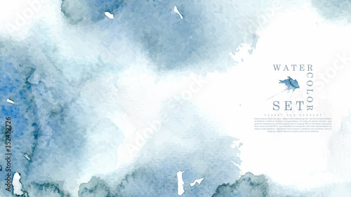 Watercolor Set abstract pattern texture light navy blue background template vector