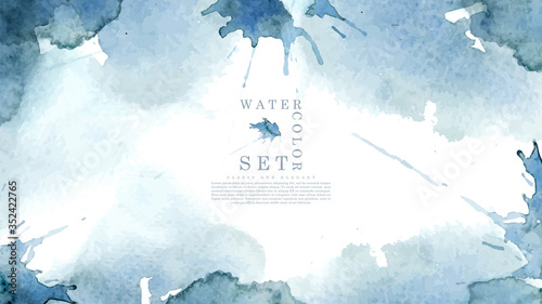Watercolor Set abstract pattern texture light navy blue widescreen background template vector