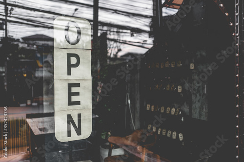 Come in we're open  in cafe owner open startup with cafe shop
