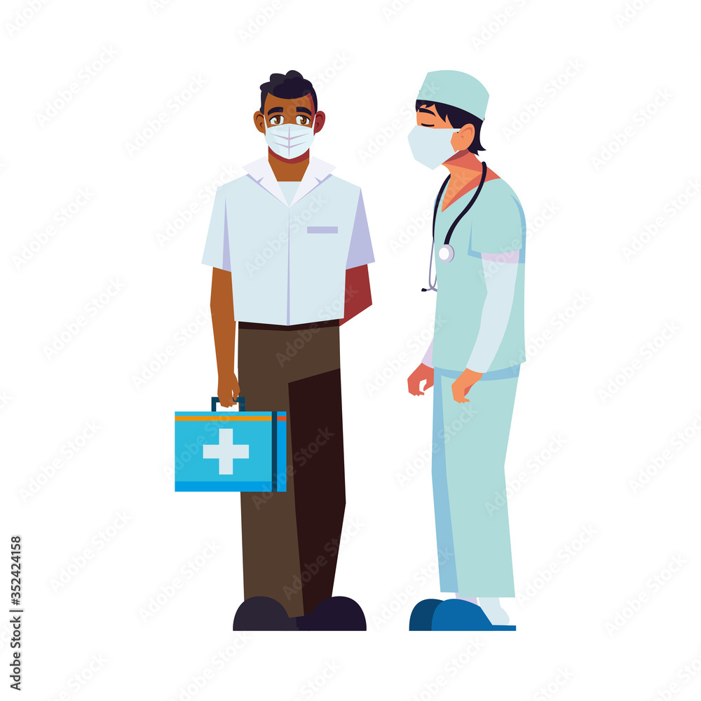 Men doctors with uniforms mask and kit vector design Men doctors with uniforms mask and kit vector design