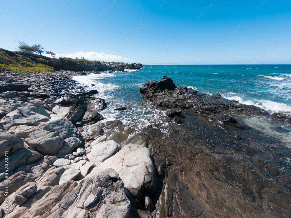 Makaluapuna Point rocky shoreline in Maui 
