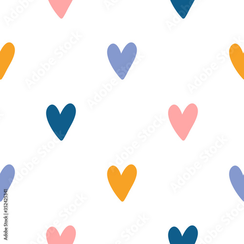 Cute childish hearts hand drawn seamless vector fill. Cute childish drawing. Baby wrapping paper, textile, vector illustration .