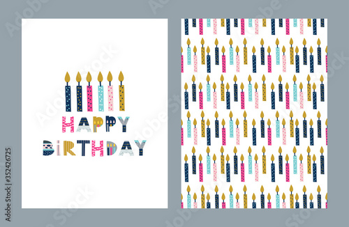 Happy Birthday greeting card set. Vector Illustration, poster, card, postcard..