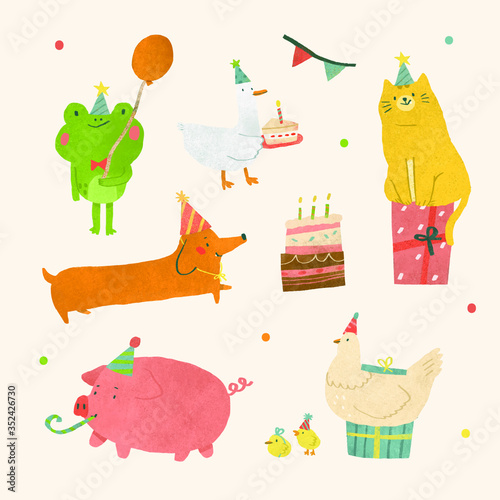 Festive animals doodle element set vector